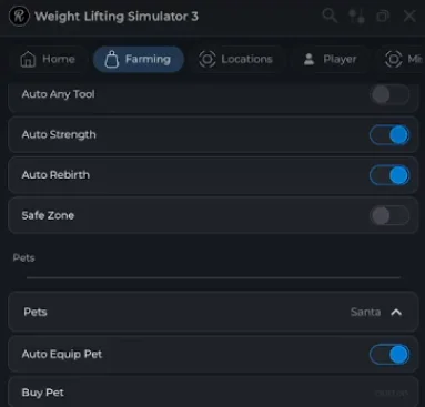 Weight Lifting Simulator 3 script farming menu